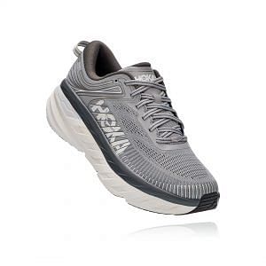 Front view of the HOKA One One Bondi 7: comfortable neutral cushioning running shoes for men with over supination and forefoot pain. Good enough for running an ultra marathon - means good enough for comfortable walks! Available in Singapore at Footkaki.